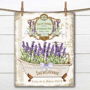 Shabby FRENCH BATHTUB Lavender, Victorian Bath, Spring Salle de Bain, French Bathroom Decor Digital Download, Image Transfer French Perfume