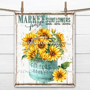Farmhouse Sunflowers, Sunflower Market, Farm Fresh, Fall Flowers, DIY Sunflower Sign, Image Transfer, Digital Image, Wreath Accent, PNG