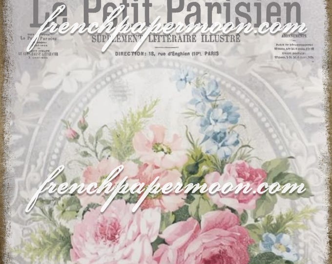 Digital French Shabby Chic Rose wallpaper with French Graphics, French Pillow Image, Floral Transfer Graphic