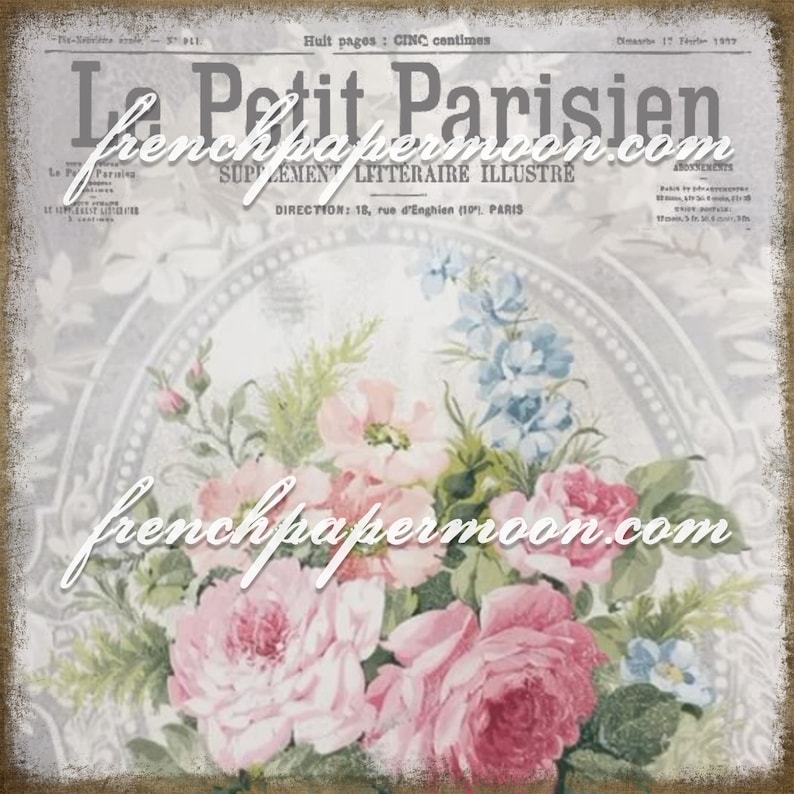 Digital Français Shabby Chic Rose Papier Peint Avec Graphisme Etsy