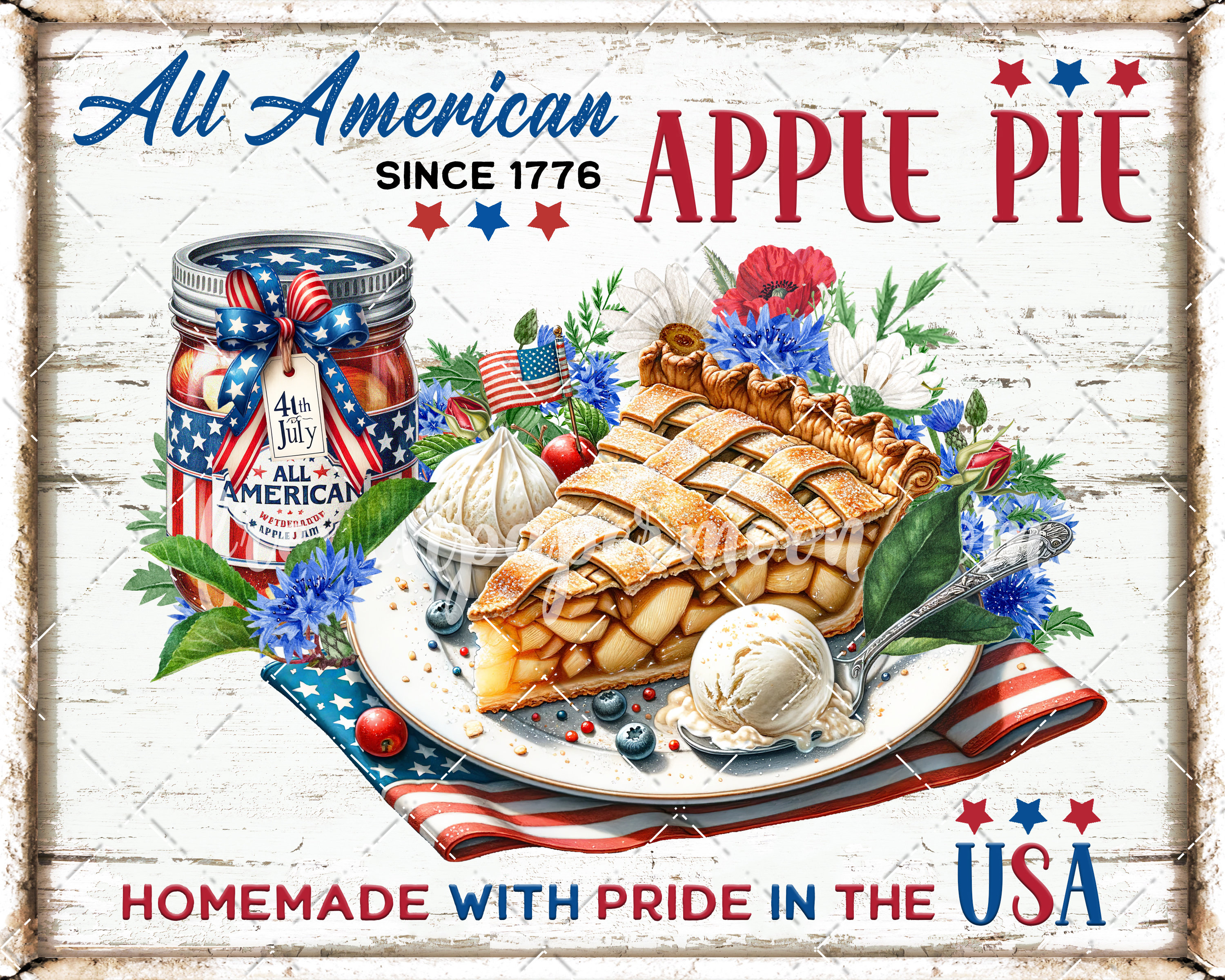 4th of July DIY Apple Pie Sign - Patriotic Red White Blue 4th of July DIY Apple Pie Sign - Patriotic Red White Blue