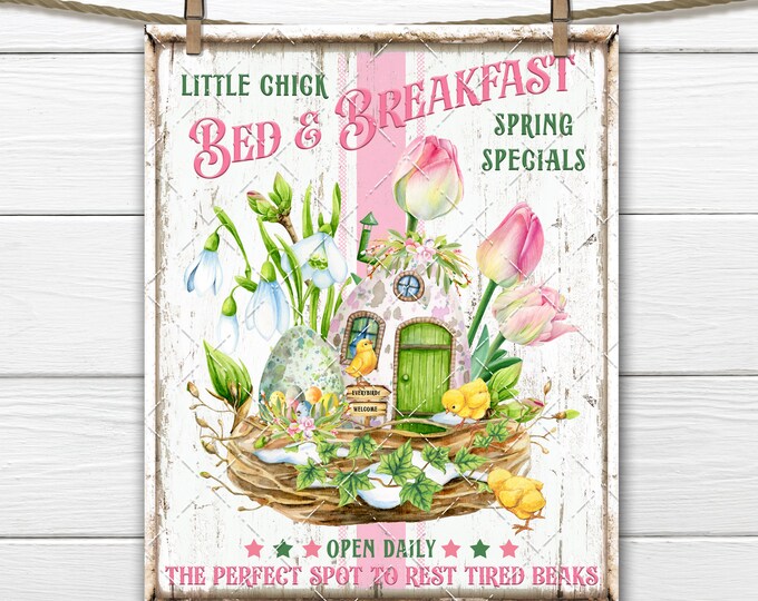 Easter Bed and Breakfast Spring House Pink Tulips Chicks Nest DIY Sign Making Fabric Transfer Tiered Tray Decor Digital Print U Print Sign