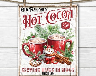 Christmas Hot Cocoa DIY Christmas Sign, Winter Drink Cupcake Holly Festive Xmas Digital Print Fabric Transfer Tiered tray Decor Wreath Decor