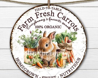 Round Easter Bunny Carrot Patch Rustic DIY Sign Making Fabric Transfer PNG Sublimation Home Decor Print Digital Download Wreath Accent