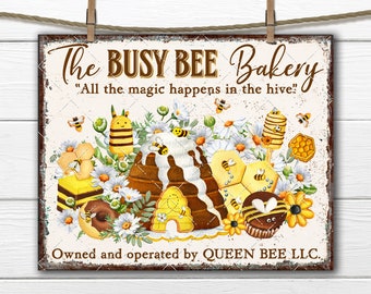 Honey Bee Bakery DIY Sign, Honey Confectionary, Beehive, Queen Bee, Honeycomb Honey Sweets, Tiered Tray Decor, Wreath Accent, Digital Uprint