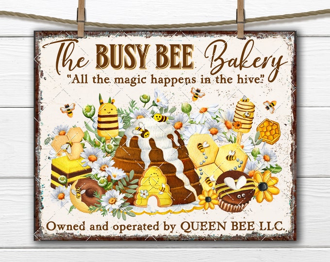 Honey Bee Bakery DIY Sign, Honey Confectionary, Beehive, Queen Bee, Honeycomb Honey Sweets, Tiered Tray Decor, Wreath Accent, Digital Uprint