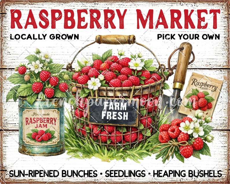 Rustic Farmhouse Raspberry Market PNG Sublimation DIY Sign - Etsy