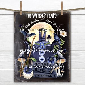 Adorable Magia Negra de Halloween, Té de Halloween, Tetera de Bruja, Libros de Hechizos, Murciélagos, Letrero de Decoración de Halloween DIY, Manualidades, Transferencia de Tela, PNG