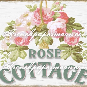 Rose Cottage Digital Printable, Shabby Chic Roses, Romantic Rose Pillow Transfer Graphic, Instant Download, Large Image