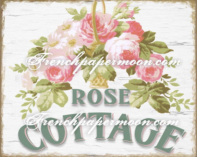 Rose Cottage Digital Printable, Shabby Chic Roses, Romantic Rose Pillow Transfer Graphic, Instant Download, Large Image