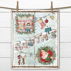 Santas Workshop, North Pole Christmas, Digital Christmas Sign, Retro Xmas, DIY Xmas Sign, Wreath Decor, Pillow Image, Wall Decor, PNG