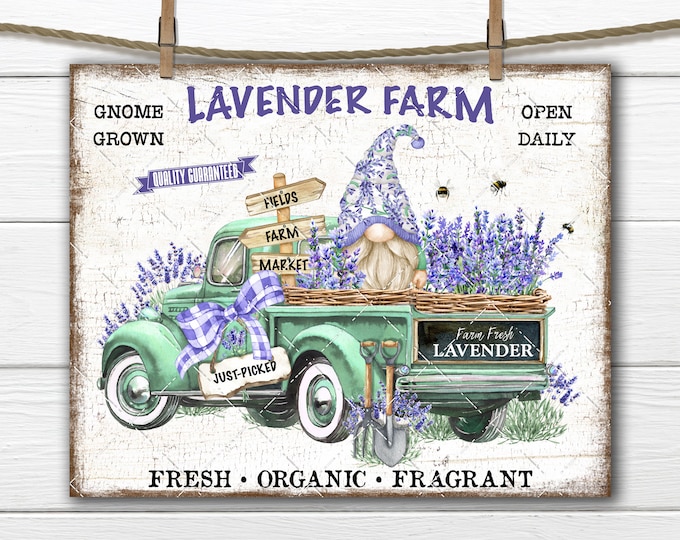 Lavender Gnome.Truck, Farmhouse Lavender, Lavender for Sale, DIY Gnome Sign, Fabric Transfer, Tiered Tray Decor, Wreath Accent, Digital PNG