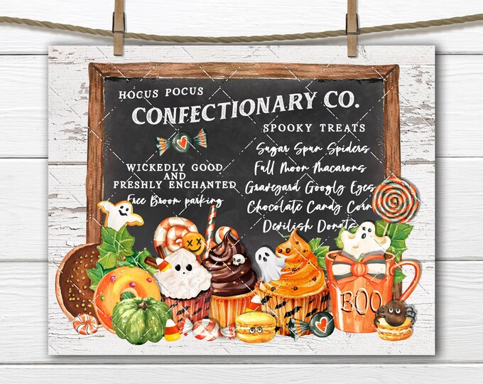 Halloween Candy Sign Bar Confectionary Baked Treats Cupcakes, DIY Halloween Sweets, Home Decor, Digital Wall Art Print, Fabric Transfer,