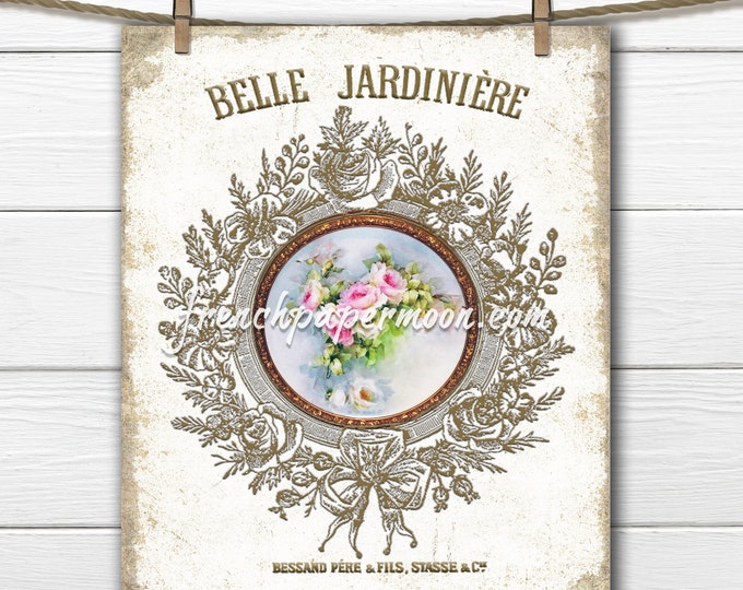 French Graphic Antique Roses, Ornate Frame Floral, French Pillow Image, Tiered Tray, Decoupage, Fabric Transfer, Transparent, Decoupage