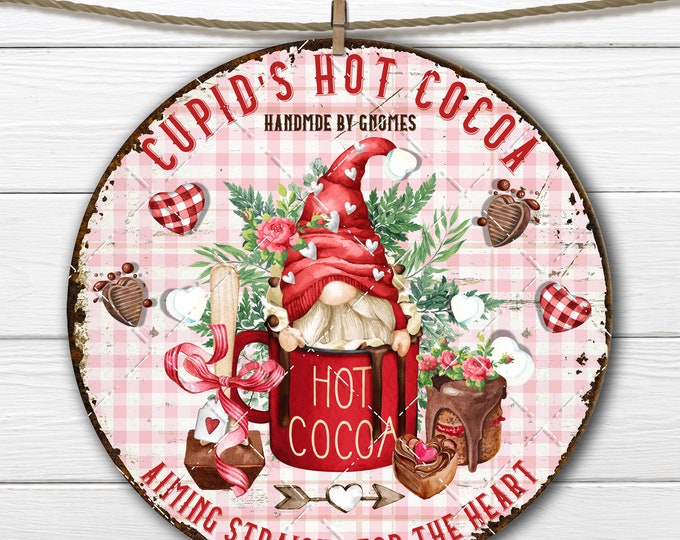 Valentine Hot Chocolate Gnome Mug  Circle Sublimation Door Hanger  DIY Sign Making Fabric Transfer Home Decor Wreath Accent PNG 8x8 inch PNG