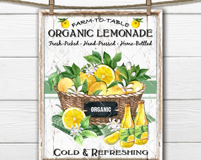 Lemonade DIY Sign, Lemon Basket, Lemonade Bottle, Homemade, Farmhouse, Tiered Tray Decor, Fabric Transfer, Wreath Accent, Digital Print, PNG