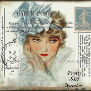 Vintage Lady, 1920s  French Postcard Markings,Digital Postcard, French Pillow Transfer Image, Graphic Transfer