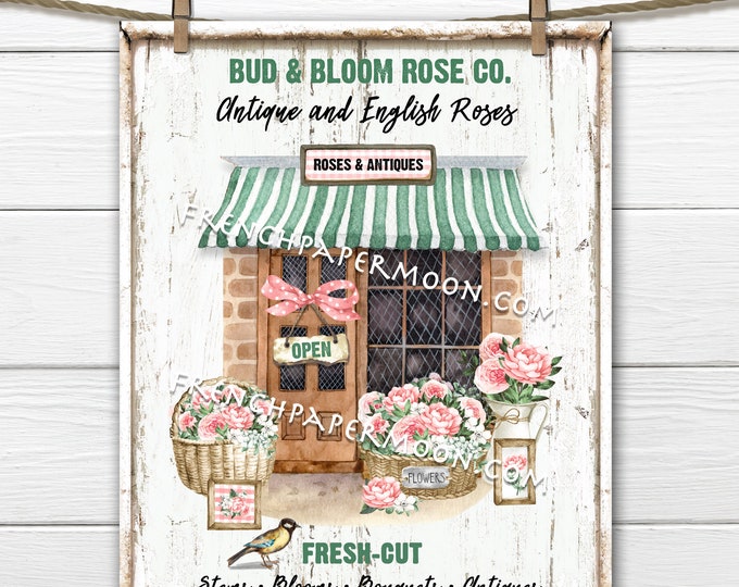 Rose Flower Shop, Farmhouse Roses, Digital, Pink Roses, Fresh Cut Flowers, Pillow Image, Sign, Tiered Tray Decor, Wall Decor, Tea Towel