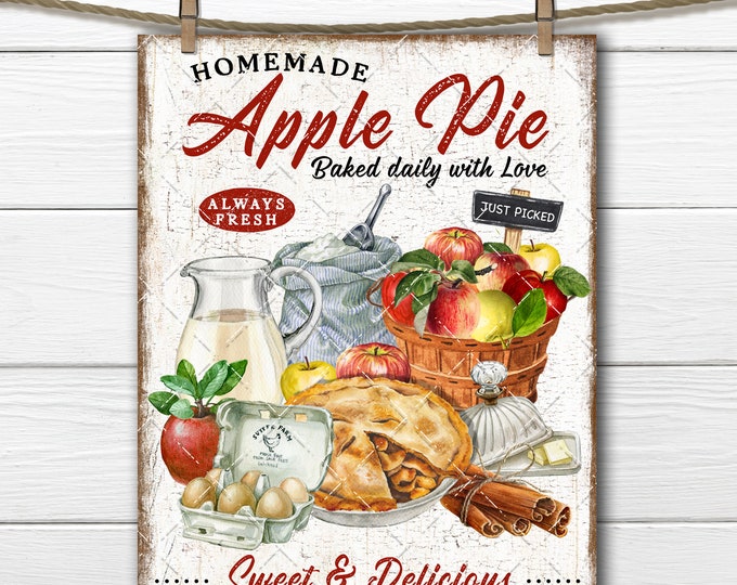 Homemade Apple Pie, DIY Fall Sign, Apple Ingredients, Farm Fresh, Fabric Transfer, Wreath Accent, Tiered Tray Decor, Digital Kitchen Print,