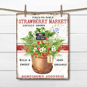Strawberry Farm DIY Sign, Strawberry Market, Farmhouse Summer Fruit, Fabric Transfer, Tiered Tray Decor, Wreath Accent, U Print, Digital PNG
