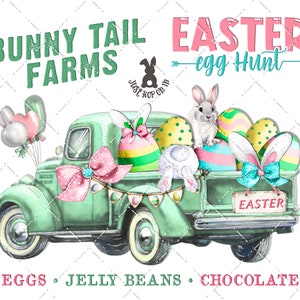 Easter Bunny Egg Hunt Spring Truck Bunny Tail DIY Sign Making Fabric Transfer Tiered Tray Home Decor Digital Print Party Decor Wreath Accent image 2