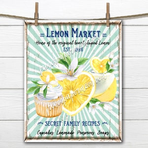Farmhouse Lemons, Digital, Lemonade, Lemon Market, DIY Lemon Sign, Kitchen Print, Wreath Decor, Tea Towel, Pillow Image, Tiered Tray Decor