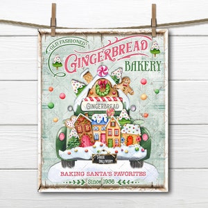 Cute Gingerbread Bakery Truck Christmas Houses Xmas Sweets Confectionary DIY Sign Making Fabric Transfer Wreath Accent Digital Download PNG