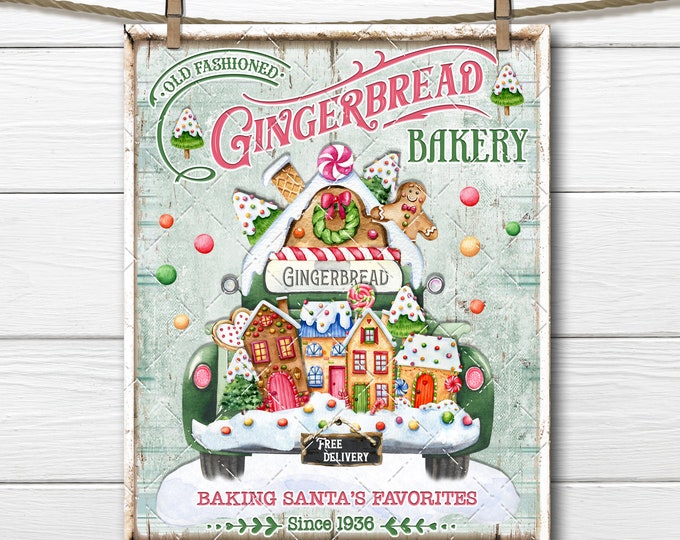 Cute Gingerbread Bakery Truck Christmas Houses Xmas Sweets Confectionary DIY Sign Making Fabric Transfer Wreath Accent Digital Download PNG