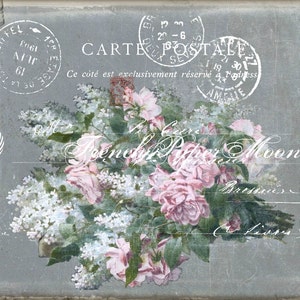 Digital Download French Postcard, Digital Carte Postale, Shabby French Postcard, Pink Roses, Graphic Image