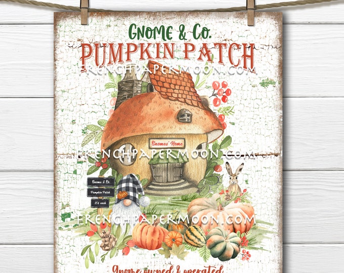 Gnome Pumpkin Patch, Autumn Gnome, Gnome House, DIY Fall Gnome Sign, Wreath Accent, Wall Decor, Fabric Transfer, Image Transfer, Sublimation