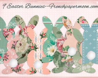 Vintage Wallpaper Bunnies, DIY Easter Bunny Garland, Floral Bunnies, Scrapbook Bunny Cut-outs, Scrapbook Bunnies, Easter Decor