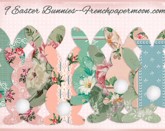 Vintage Wallpaper Bunnies, DIY Easter Bunny Garland, Floral Bunnies, Scrapbook Bunny Cut-outs, Scrapbook Bunnies, Easter Decor