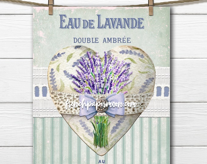 French Lavender Heart, Printable Lavender Graphic, Lavender Pillow Image, Digital Heart Collage Sheet, Transparent, Decoupage, Mothers Day