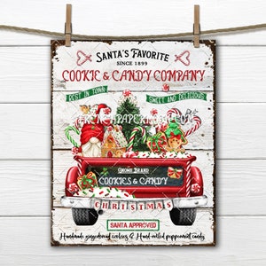 Christmas Gnome, Red Truck, Gingerbread House, Xmas Cookies, Peppermint Candy, Candy Canes, Digital Print, Image Transfer, DIY Xmas Sign