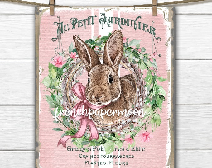 French Shabby Bunny Rabbit, Pink Bunny Rabbit, French Bunny Graphic, Pillow Image, Easter Crafts, Decoupage, Transparent