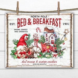 Leuke kerstkabouter Rendier Bed and Breakfast Noordpool Boerderij DIY Sign Fabric Transfer Tiered Tray Wall Decor Digital Wreath Accent