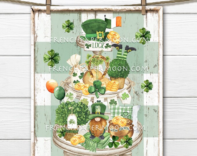 St. Patricks Day Digital Tiered Tray, Leprechaun, Clover, Shamrock, Gold Coins, Irish Flag, Pillow Image, DIY St. Patrick's Sign, Wall Decor