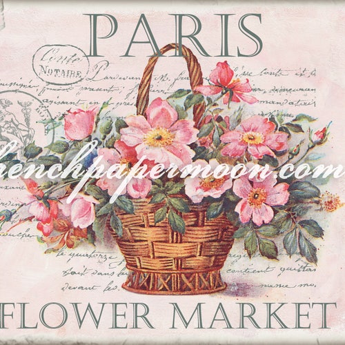 French Flower Market Digital French Country Flower Basket - Etsy