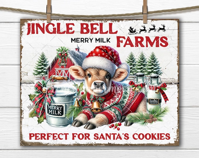 Farmhouse Christmas Cow Fresh Milk, Sublimation, PNG, Digital, Transfer, Glass Cutting Board, DIY