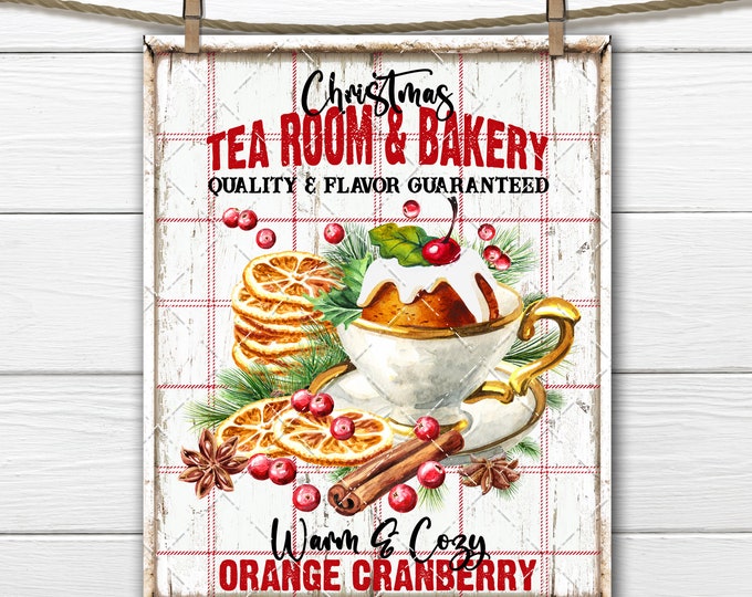 Christmas Tea Room, Christmas Bakery, Digital Print, DIY Xmas Sign, Orange Cranberry, Cozy Christmas, Fabric Transfer, Wreath Accent, Decor