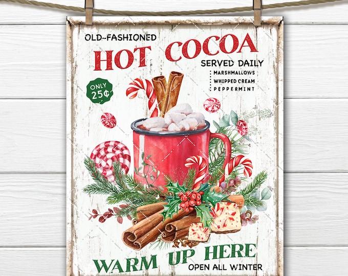 Hot Cocoa Christmas Sign Digital, Christmas Candy, Red Mug, Winter Drinks, DIY Xmas Plaque, Pillow Image, Xmas Wall Decor, Transparent PNG
