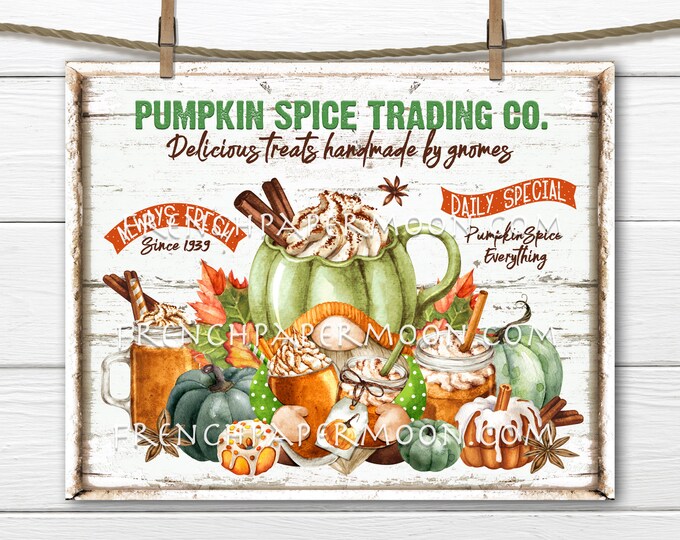 Pumpkin Spice, Gnome, Pumpkin Latte, Fall Cafe, Pumpkins, DIY Pumpkin Spice Sign, Fall Wreath Accent, Fabric Transfer, Digital