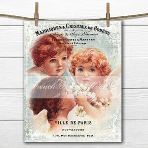 Shabby Chic Weihnachtsengel Digital, Französische Grafik Engel, Engel, Putten Trio, sofortiger Download, französische Kissen Applikation