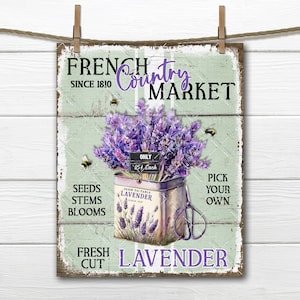 French Country Lavender Market Shabby Rustic Farmhouse Digital DIY Sign Making Fabric Transfer Wreath Accent Tiered Tray Home Decor Print