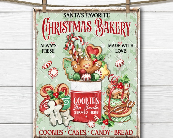 Christmas Bakery Gingerbread Sign Santa Cookies Candy Cakes Xmas Home Decor DIY Wreath Sign Card Making Fabric Transfer Digital Print PNG