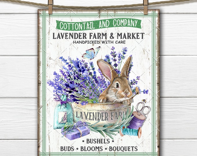 Farmhouse Lavender, DIY Lavender Sign, Spring Bunny, Lavender Market, Fabric Transfer, Tiered Tray Decor, Wreath Accent, PNG, Sublimation