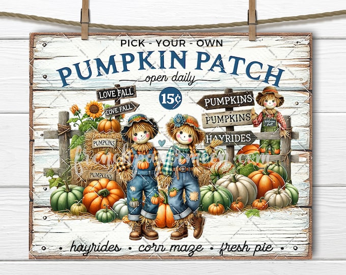 Cute Farmhouse Pumpkin Patch Scarecrows Hayrides DIY Sign Making Fabric Transfer Tea Towels Wreath Accent Tiered Tray Decor Digital Download