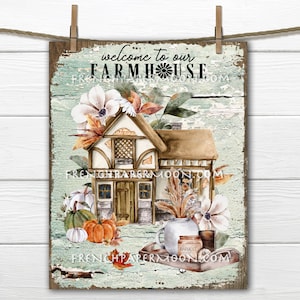 Rustic Farmhouse, Country Cottage, Warm Cozy, Fall Landscape, Fall Florals, Home Decor, DIY Sign, Image Transfer, Wall Decor, Digital Print