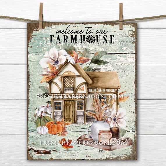 Rustic Farmhouse, Country Cottage, Warm Cozy, Fall Landscape, Fall Florals, Home Decor, DIY Sign, Image Transfer, Wall Decor, Digital Print