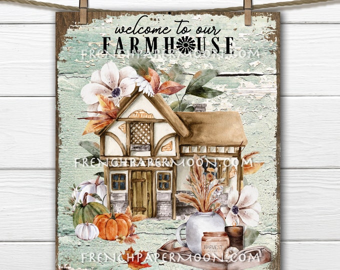 Rustic Farmhouse, Country Cottage, Warm Cozy, Fall Landscape, Fall Florals, Home Decor, DIY Sign, Image Transfer, Wall Decor, Digital Print